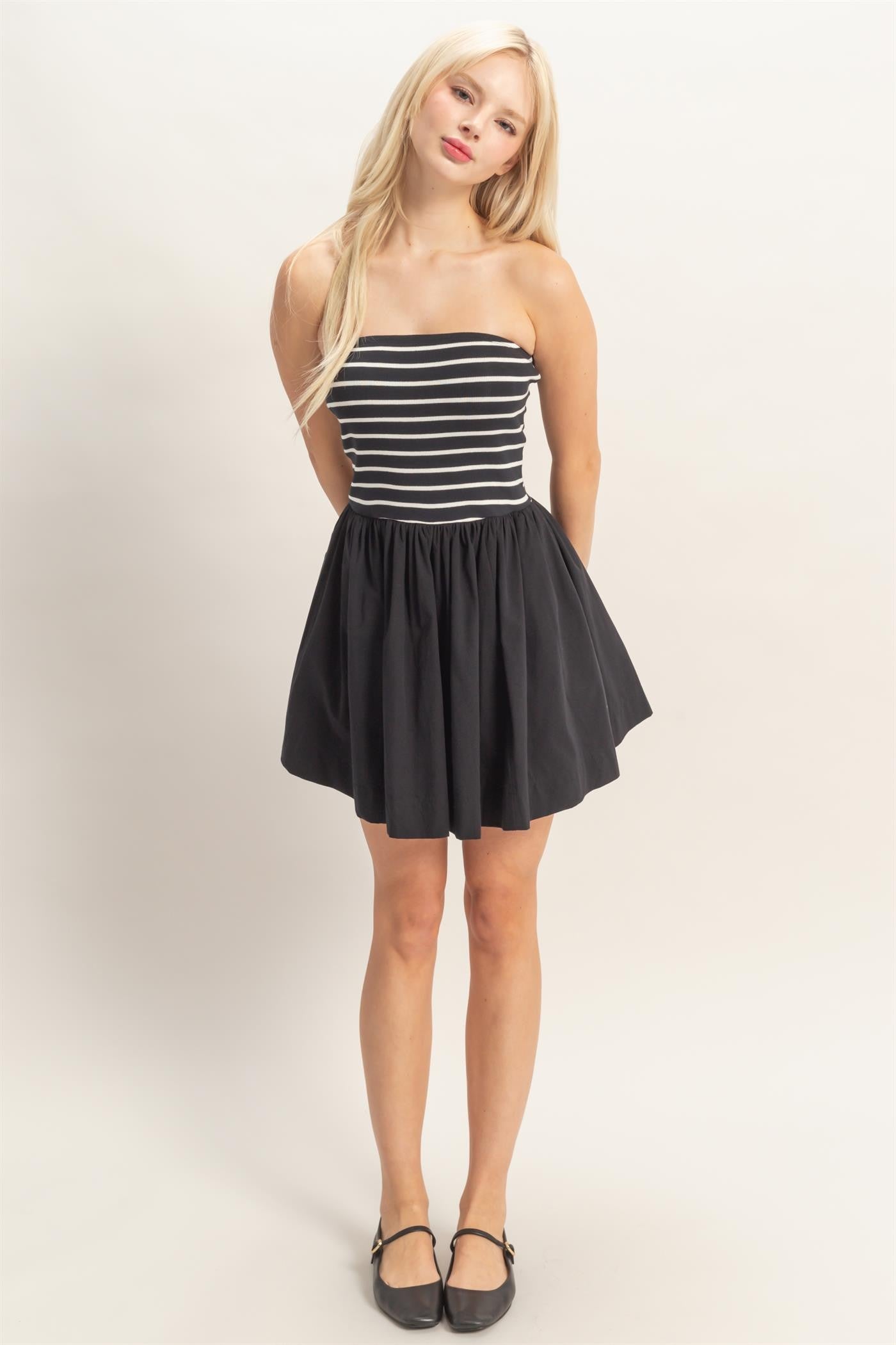 Strapless Striped Flowy Mini Dress