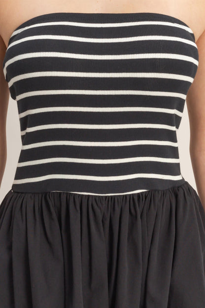Strapless Striped Flowy Mini Dress