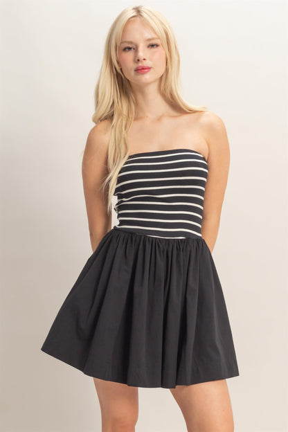 Strapless Striped Flowy Mini Dress
