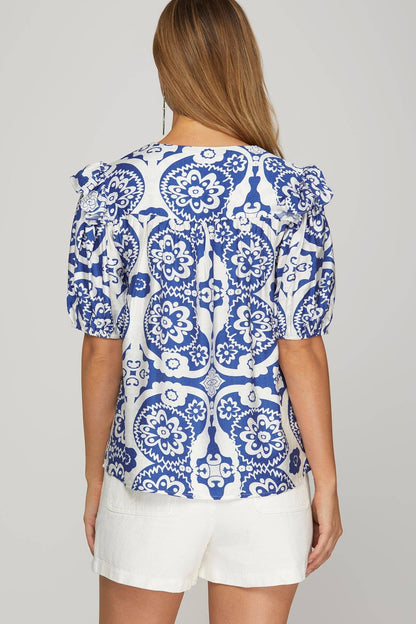 Colored Patch Woven Print Top