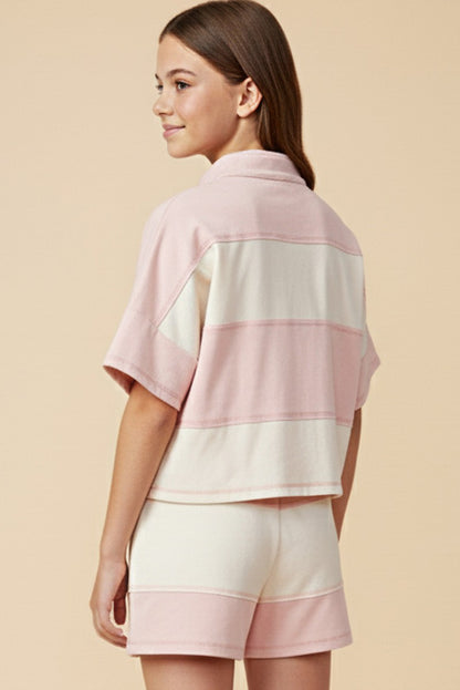 Girls Color Block Stripe Half Zip Knit Top