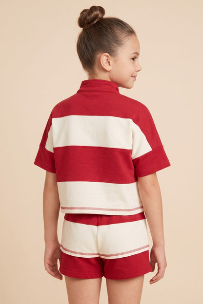 Girls Color Block Stripe Half Zip Knit Top