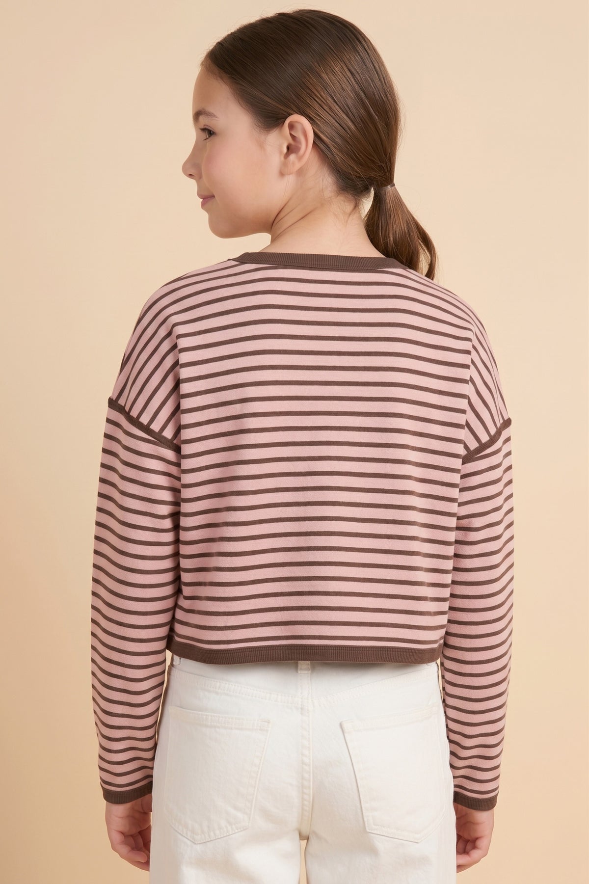 Girls Contrast Detailed Striped Knit Top