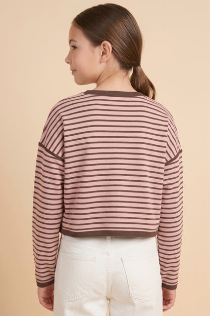 Girls Contrast Detailed Striped Knit Top