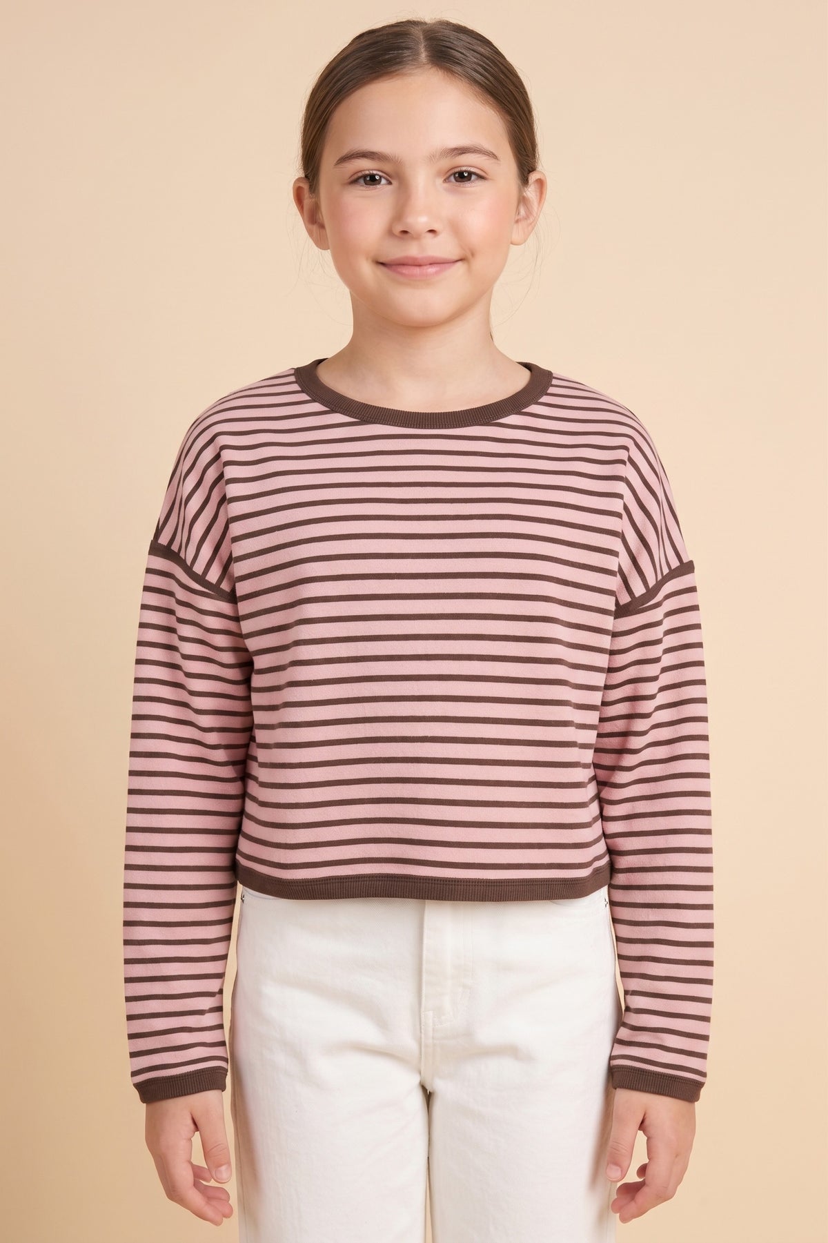 Girls Contrast Detailed Striped Knit Top