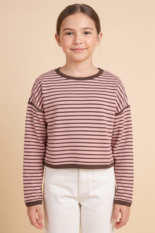 Girls Contrast Detailed Striped Knit Top