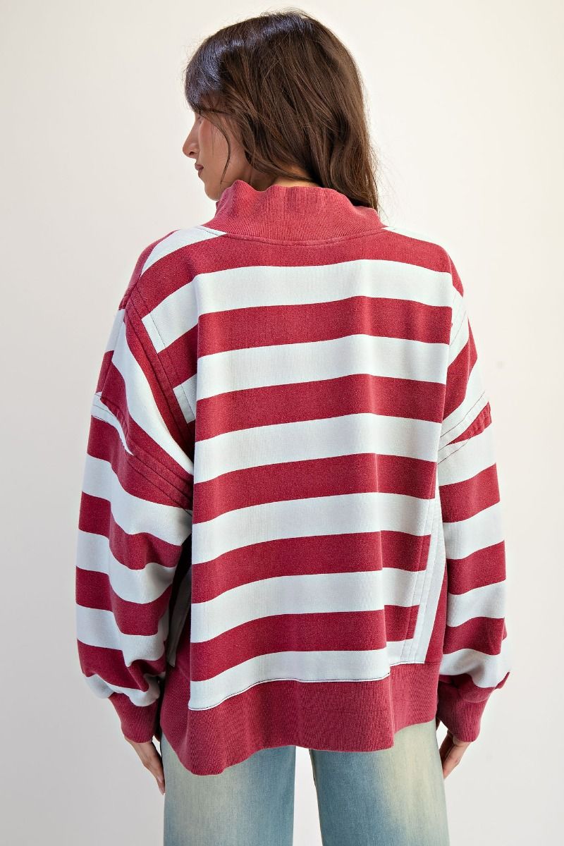 Long Sleeve Rugby Stripe Mineral Washed Pullover