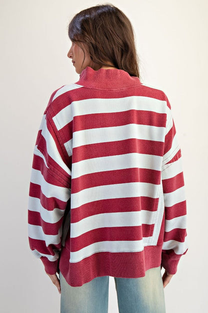 Long Sleeve Rugby Stripe Mineral Washed Pullover
