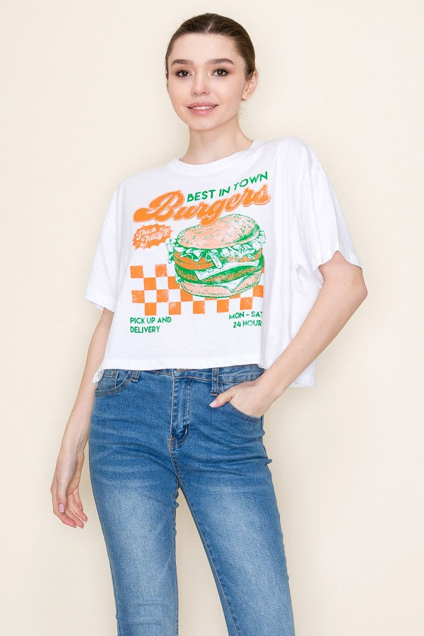 Burger Graphic Crop Top