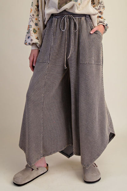 Striped Mineral Washed Cotton Palazzo Pants