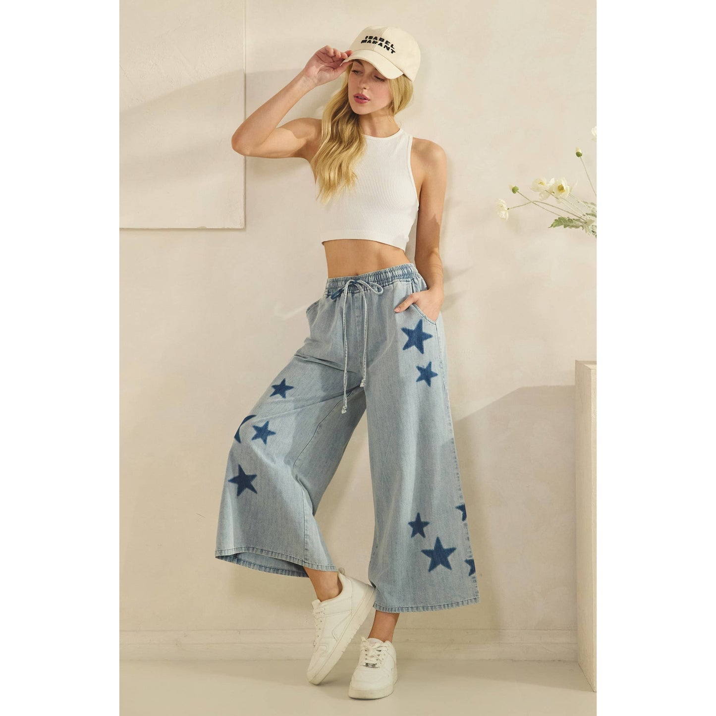 Starry Wide-Leg Denim Pants