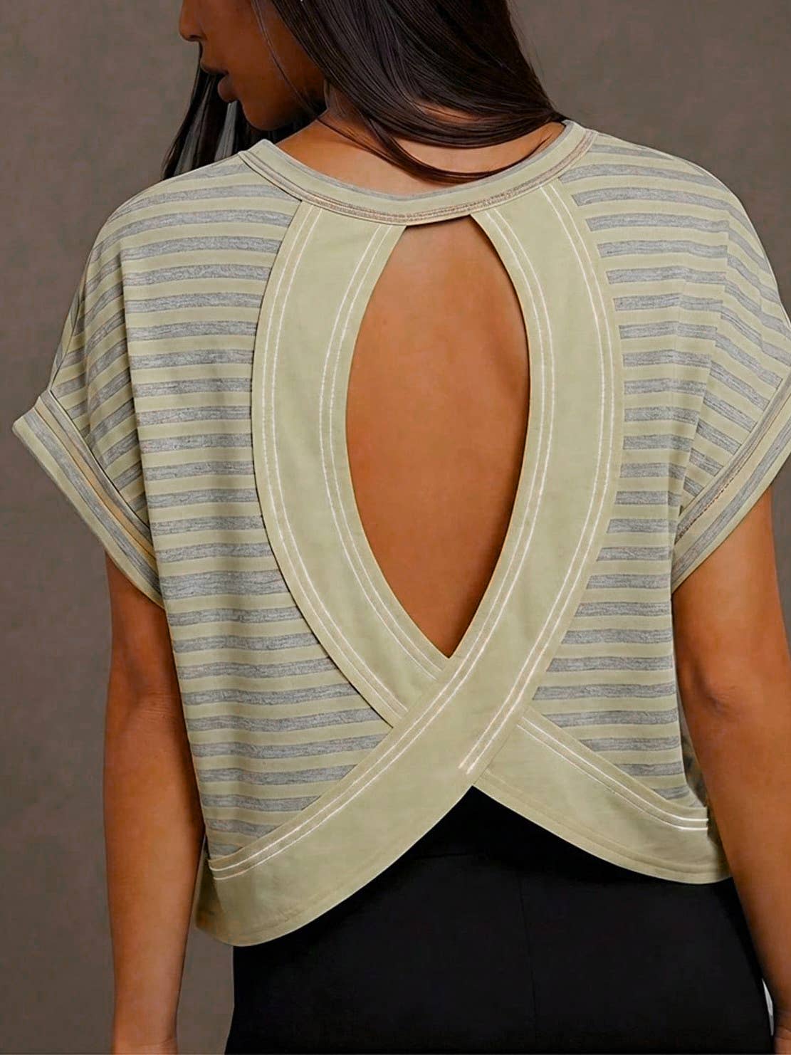 Polka Dots Wrapped Cutout Back Slouchy Tee Workout Shirt