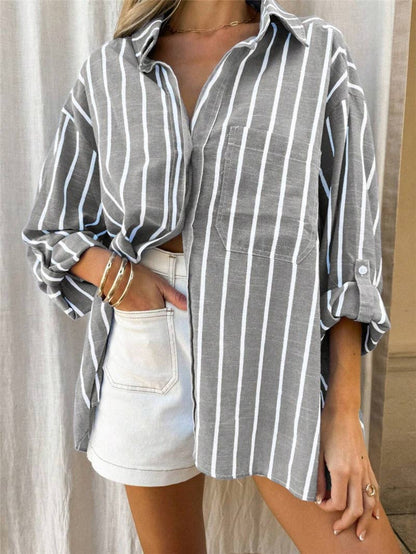 Relaxed Polo Collar Striped Shirt