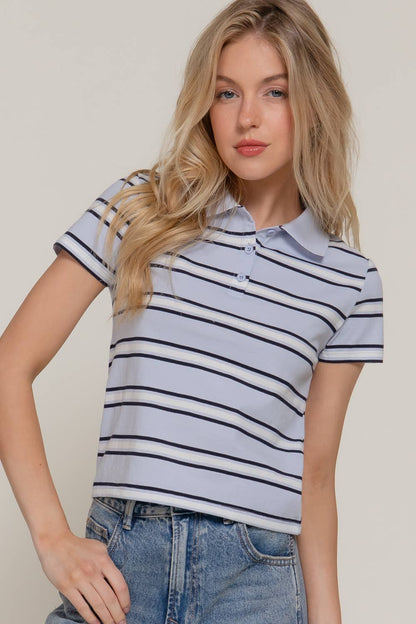 Short Sleeve Multi Striped Polo Top
