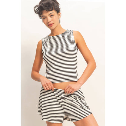 Striped Sleeveless Tank And Shorts Set