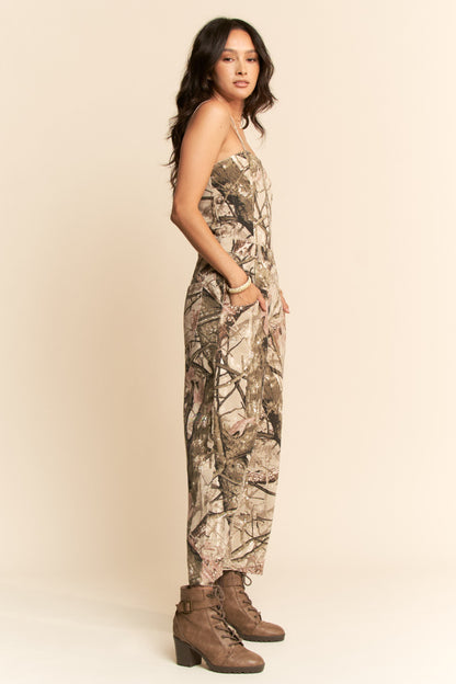 Camo Strapless Wide Leg Jumpsuit