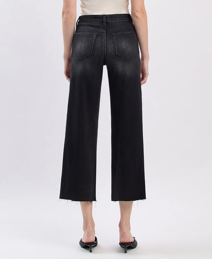 High Rise Clean Cut Raw Hem Crop Slim Wide Jeans
