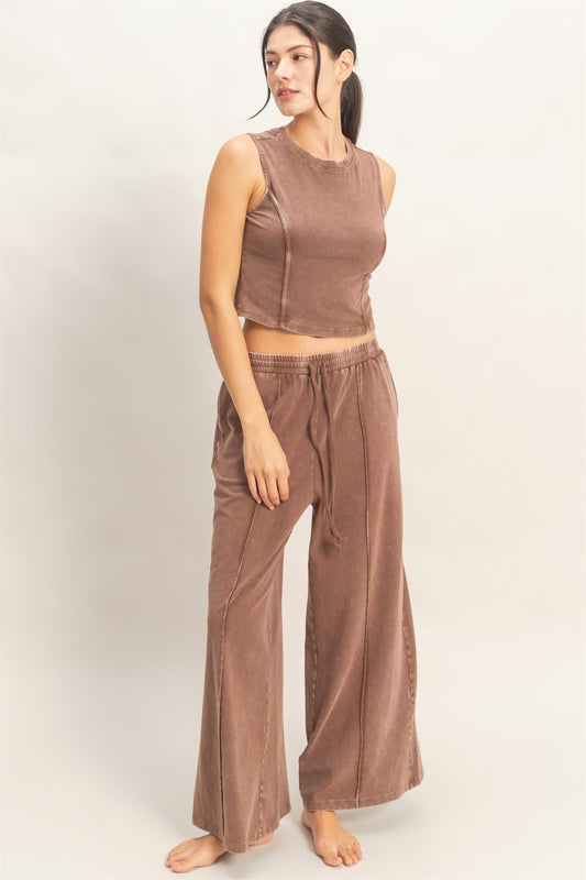 Mineral Washed Sleeveless Top & Wide Leg Pants Set