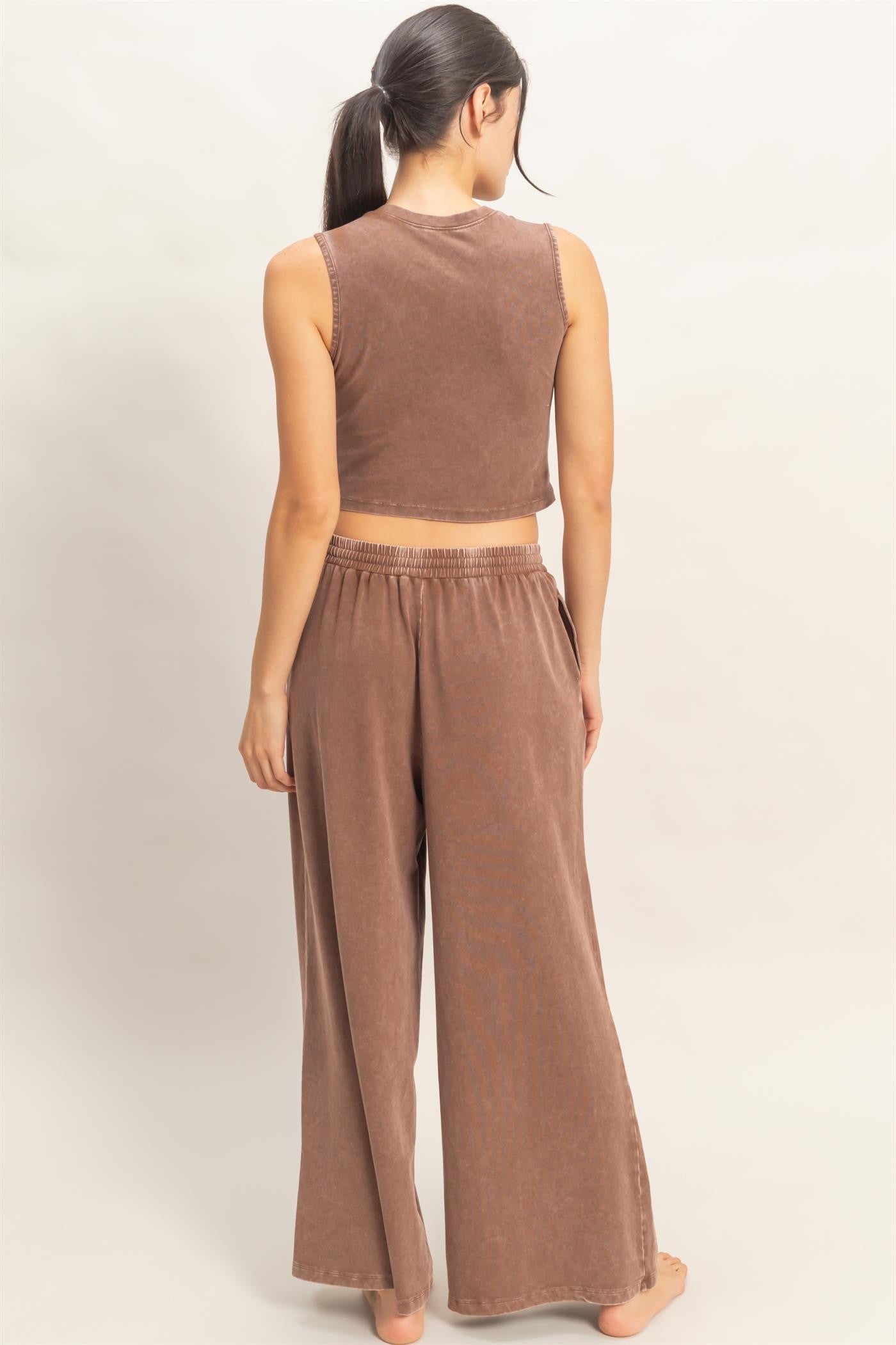 Mineral Washed Sleeveless Top & Wide Leg Pants Set