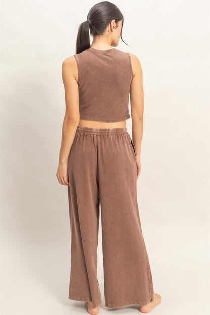 Mineral Washed Sleeveless Top & Wide Leg Pants Set