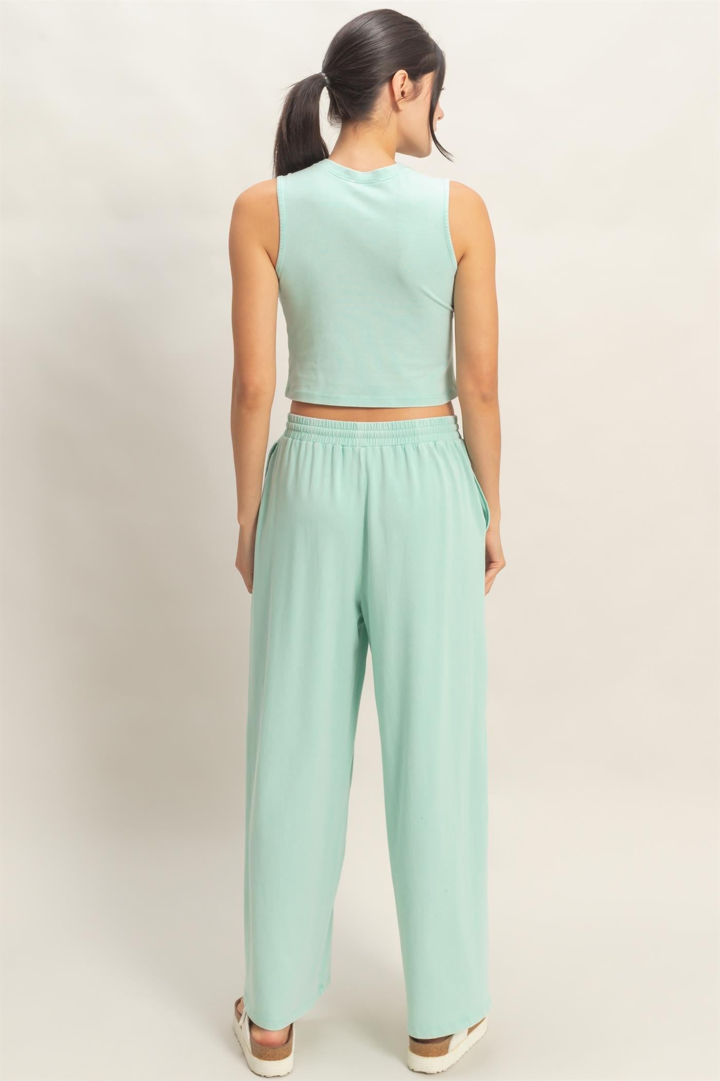 Mineral Washed Sleeveless Top & Wide Leg Pants Set