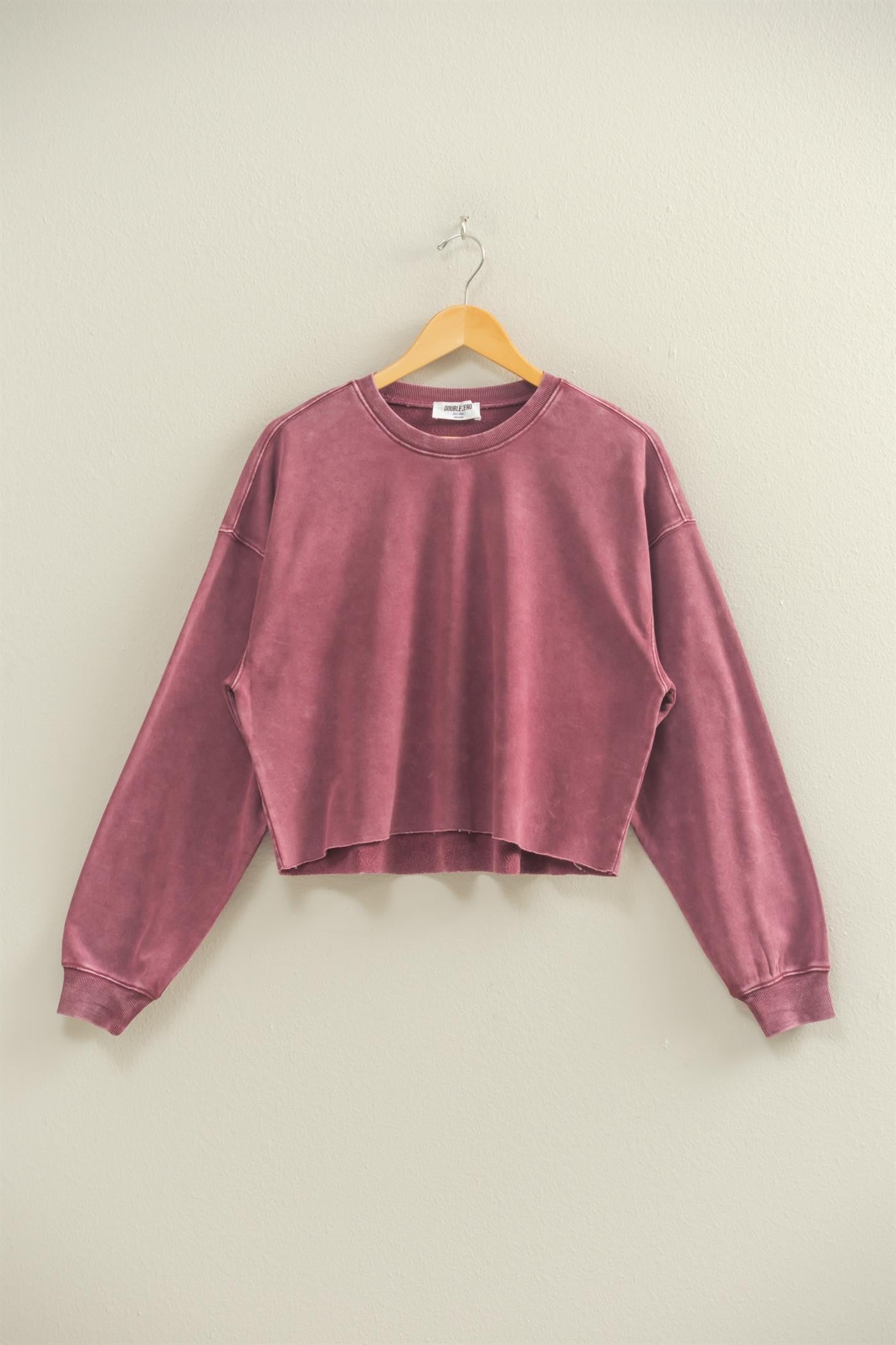Cropped Crewneck Sweatshirt with Raw Hem