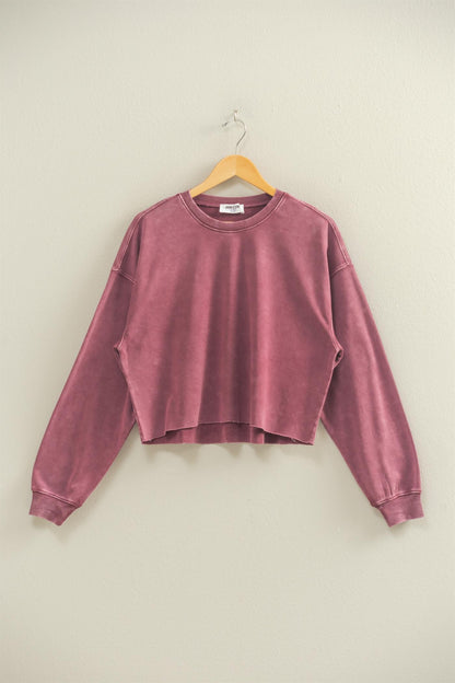 Cropped Crewneck Sweatshirt with Raw Hem