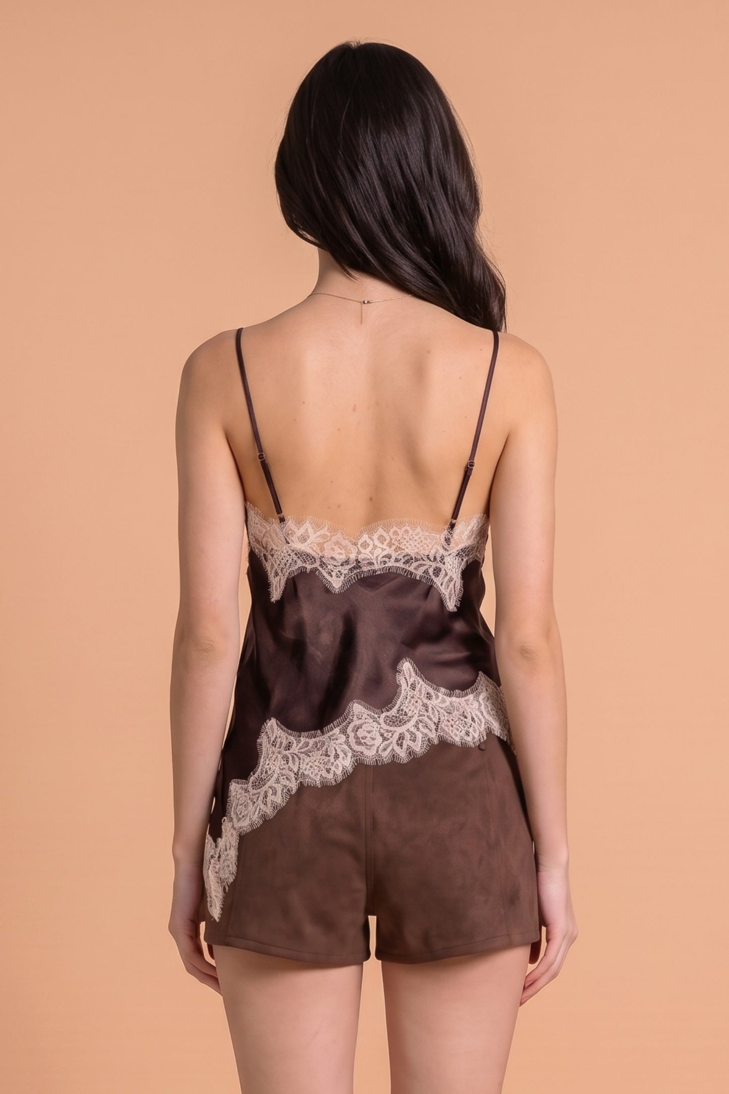 Lace Trim Detailed Asymmetric Hem Cami Satin Top