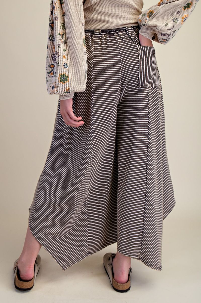 Striped Mineral Washed Cotton Palazzo Pants