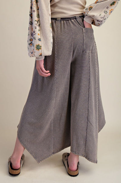 Striped Mineral Washed Cotton Palazzo Pants