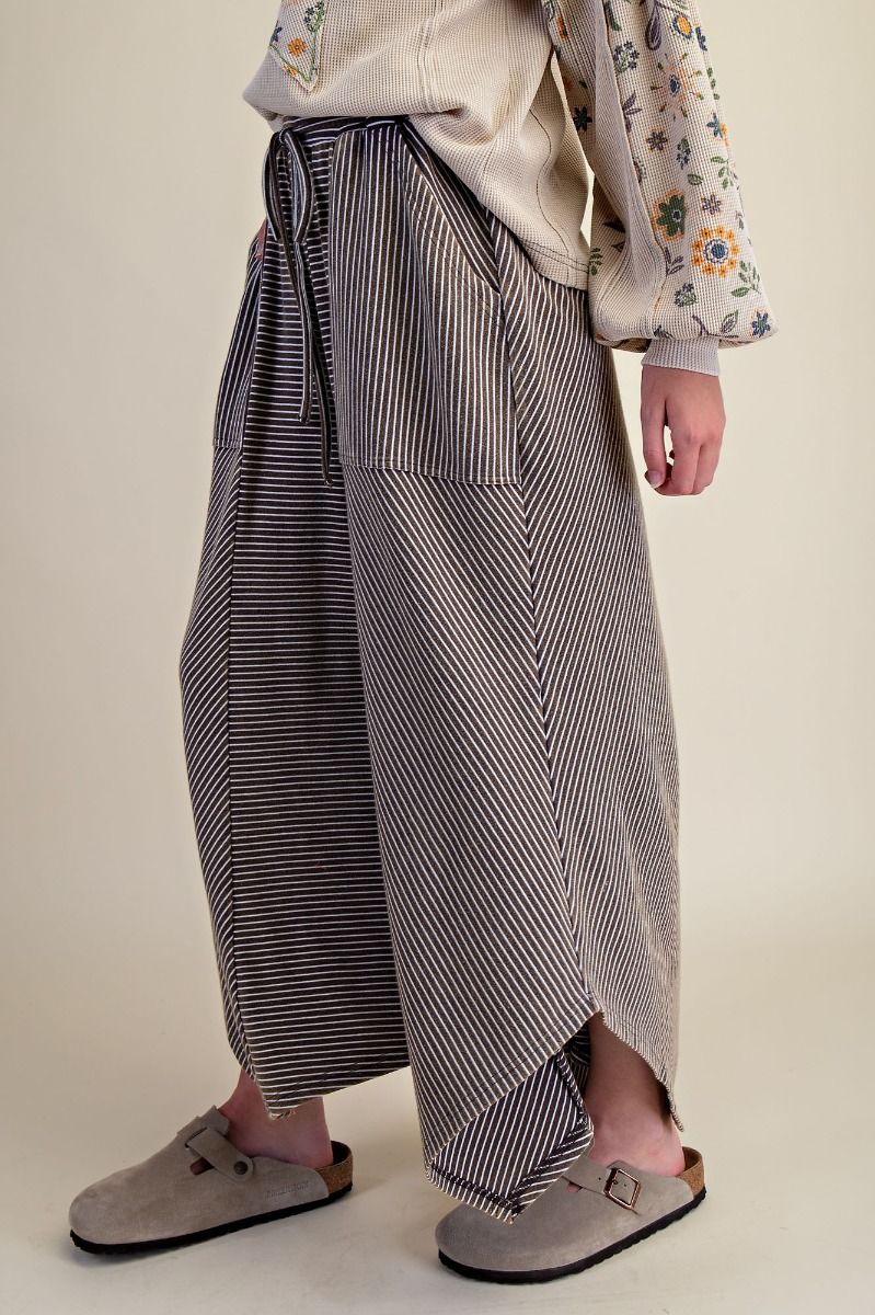 Striped Mineral Washed Cotton Palazzo Pants