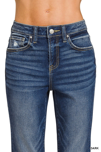 Cuffed Distressed Hem Denim Pants