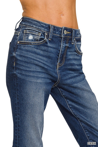 Cuffed Distressed Hem Denim Pants