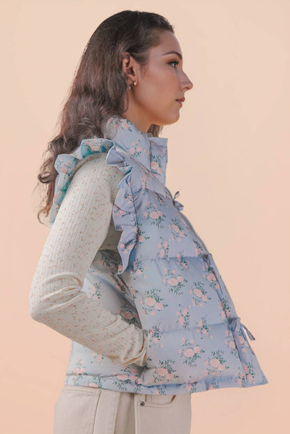 Front Bow Ruffle Sleeve Puffer Vest