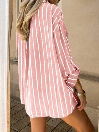 Relaxed Polo Collar Striped Shirt