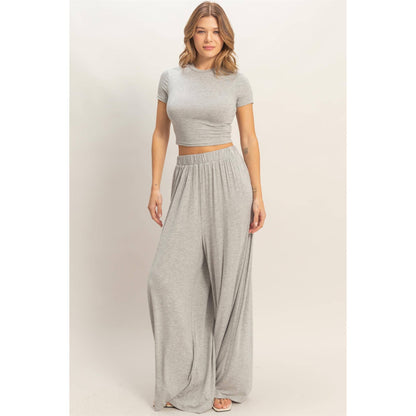 Short Sleeve Top & Wide Leg Pants Set