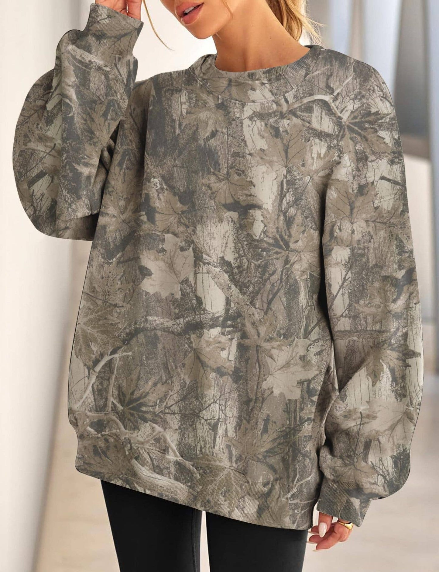 Branch Pattern Print Loose Sports Sweatshirt