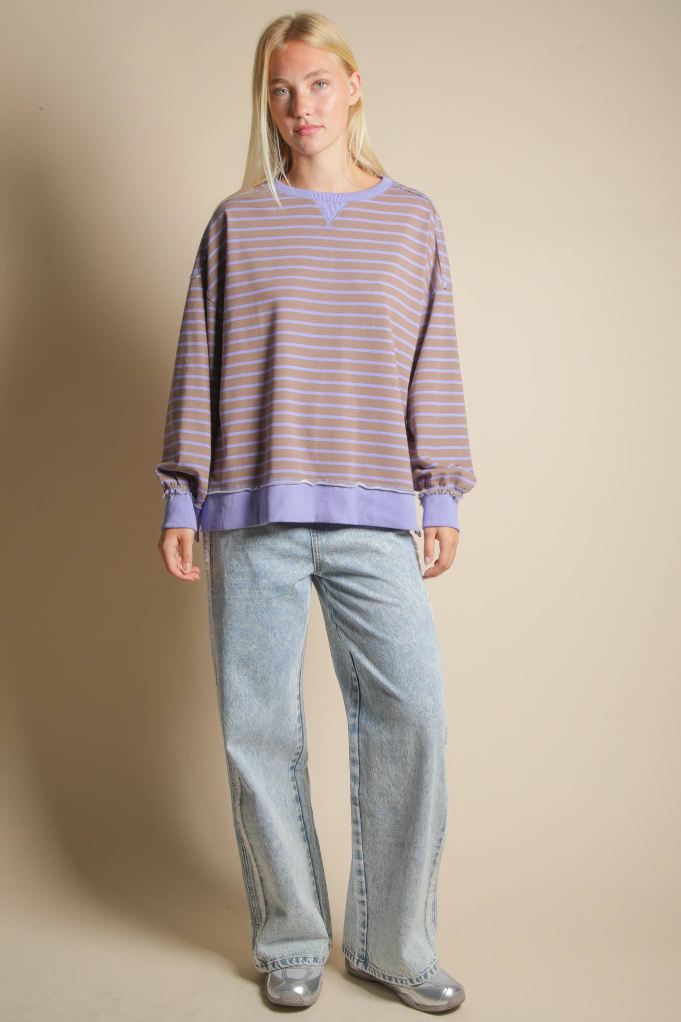 Stripe Comfy Casual Oversized Knit Top