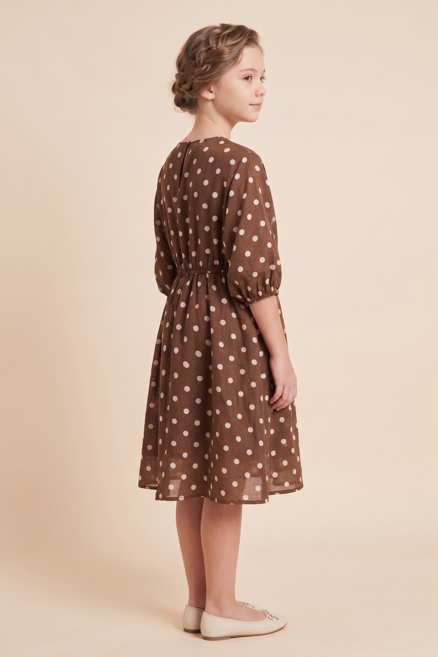 Girls Smocked Neckline Polka Dot Dolman Dress