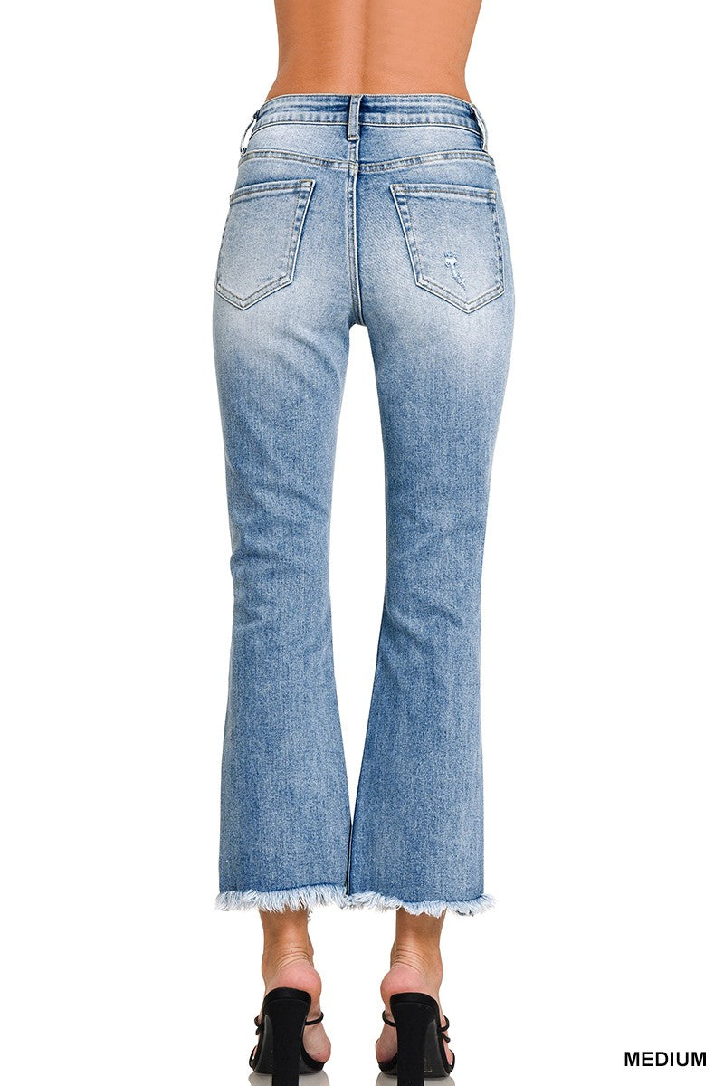 High Rise Straight Raw Hem Cropped Denim Pants