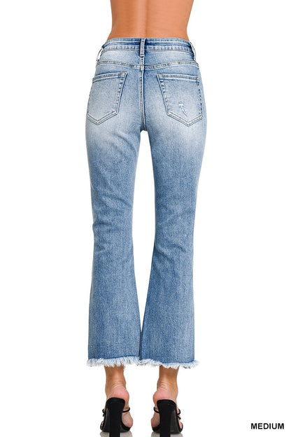 High Rise Straight Raw Hem Cropped Denim Pants
