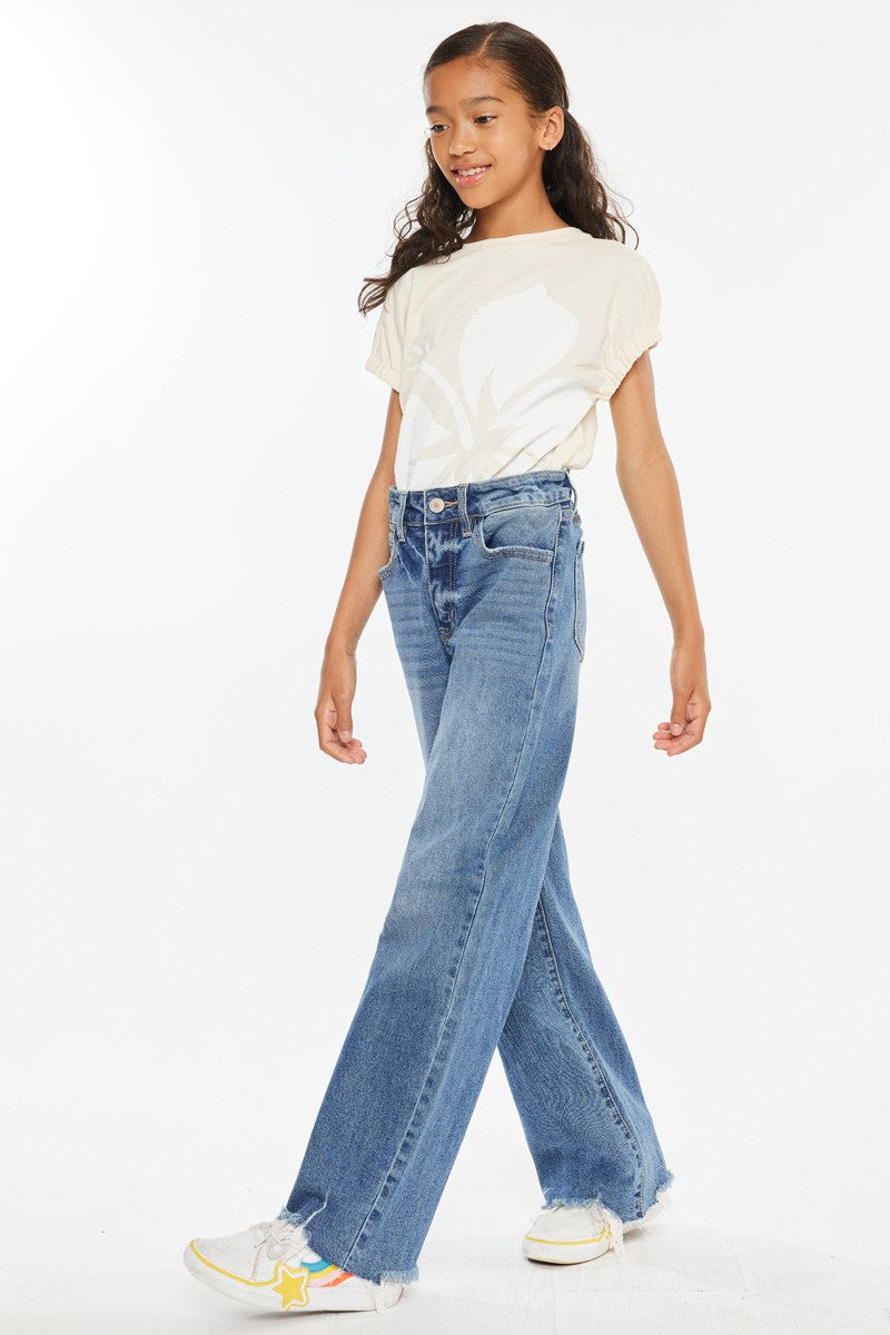 Girls High Rise Slim Wide Leg Youth Jeans