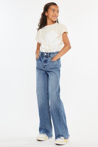 Girls High Rise Slim Wide Leg Youth Jeans