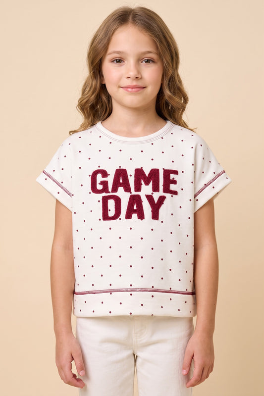 Girls Polka Dot Stitch Detail Game Day Patch Knit Top