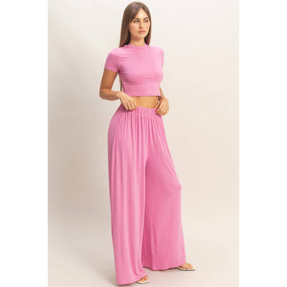 Short Sleeve Top & Wide Leg Pants Set