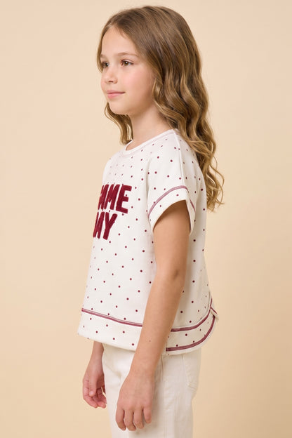 Girls Polka Dot Stitch Detail Game Day Patch Knit Top