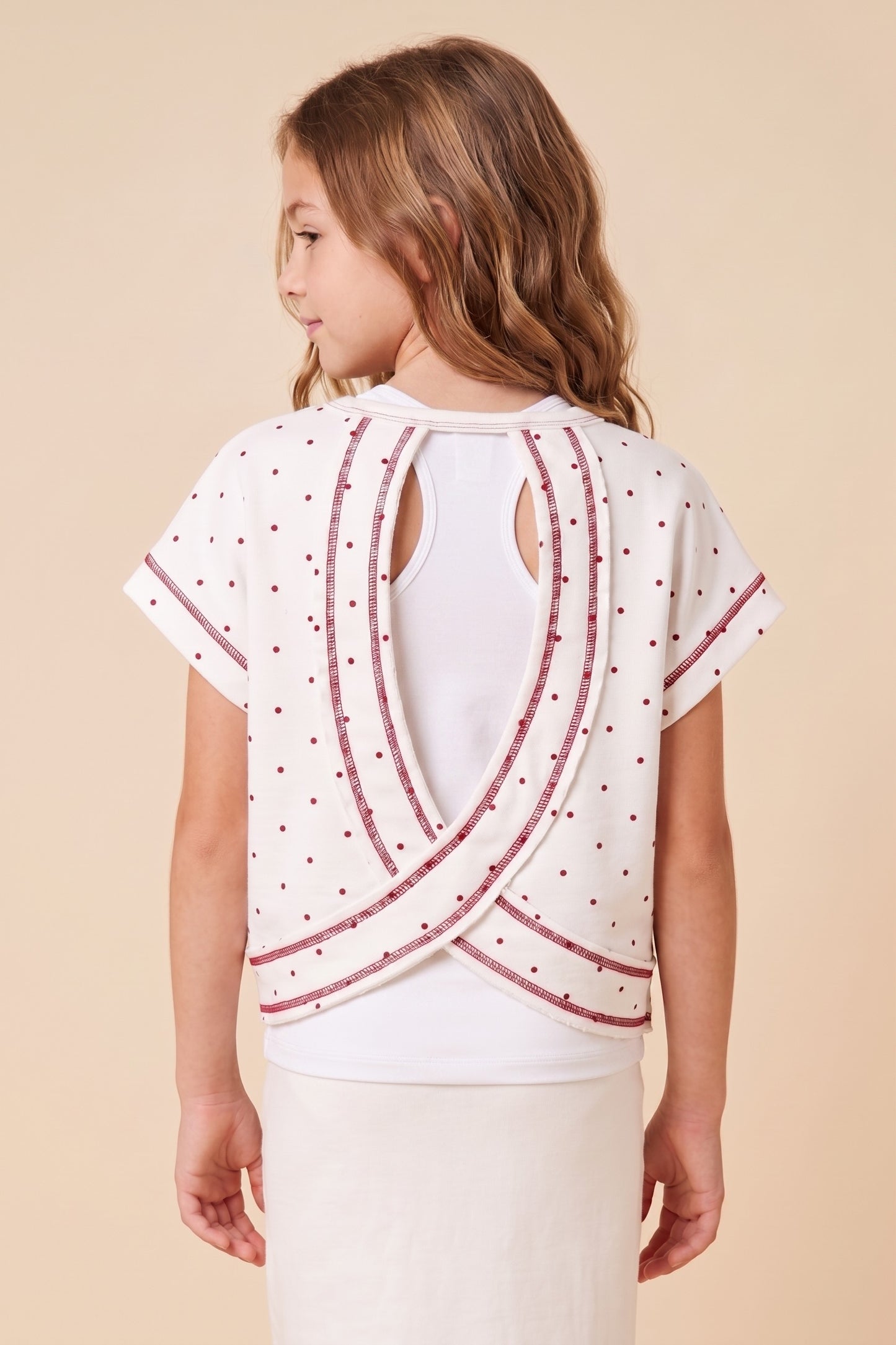Girls Polka Dot Stitch Detail Game Day Patch Knit Top