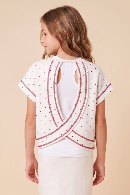 Girls Polka Dot Stitch Detail Game Day Patch Knit Top