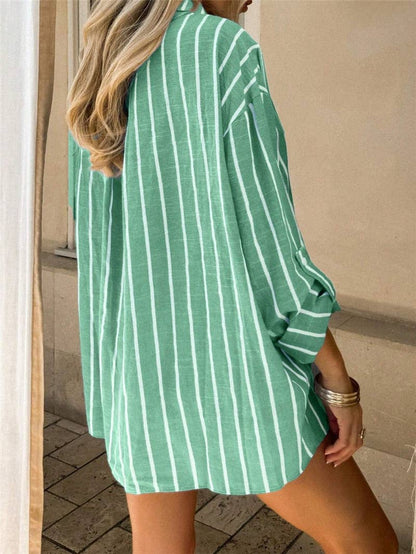 Relaxed Polo Collar Striped Shirt