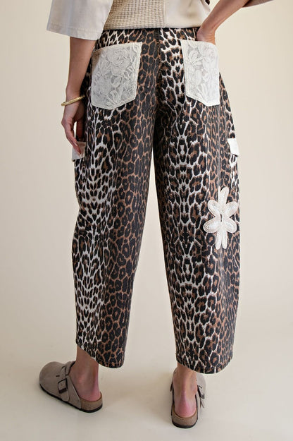 Floral Patch Animal Printed Barrel Pants